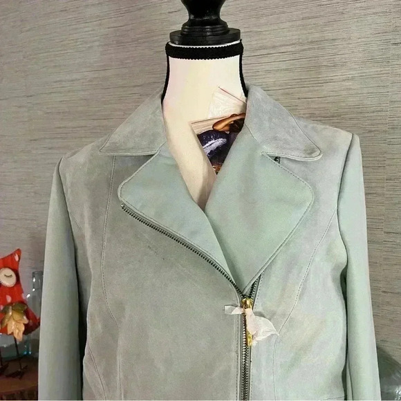 IMAN Genuine Leather Suede Soho Jacket Small Light Green Mint Woman’s Moto NWT - Picture 2 of 10